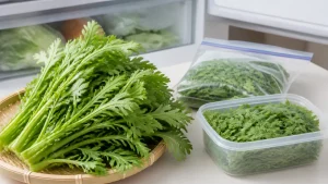 春菊の保存方法は冷凍が正解？冷蔵5日・冷凍1ヶ月でシャキッと長持ちさせるコツのアイキャッチ画像
