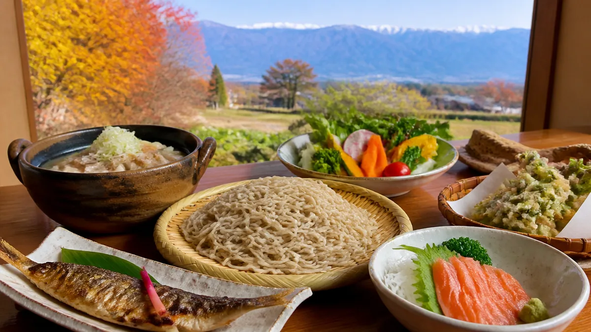 そばハウス安曇野の食事が蕎麦だけじゃない|虹鱒・鯉こく・地元野菜の山の恵みの解説画像