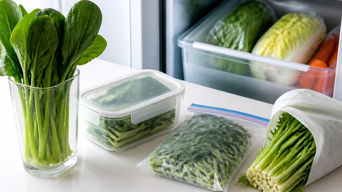葉物野菜の保存方法、しなびる前に立てるだけ?冷蔵2倍・冷凍1ヶ月のコツのアイキャッチ画像