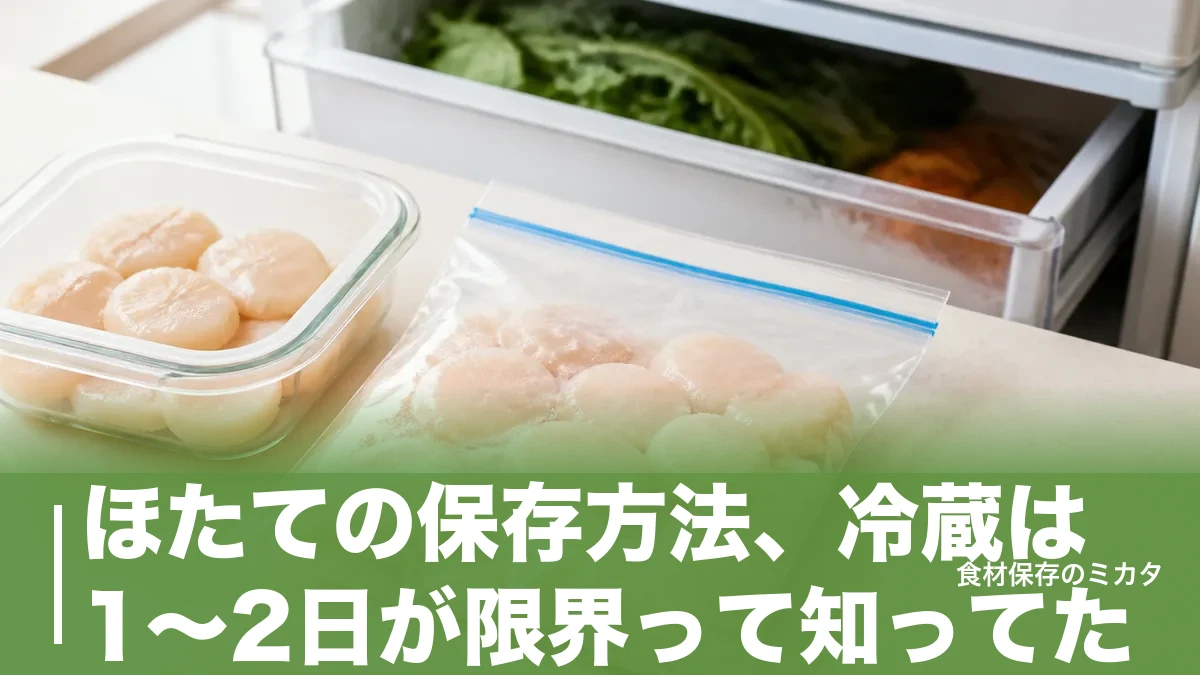 ほたての保存方法、冷蔵は1〜2日が限界って知ってた？冷凍1ヶ月で旨みを守るコツのアイキャッチ画像